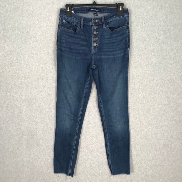 Calvin Klein Jeans Womens Size 29‎ Skinny Raw Frayed Hem Whiskers Faded Button - Picture 1 of 12